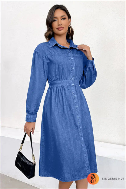 Shirt Dress with Button Front - Weekend Wanderer for A-line, All Season, Autumn, Casual, Cotton