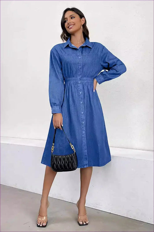 Shirt Dress with Button Front - Weekend Wanderer for A-line, All Season, Autumn, Casual, Cotton