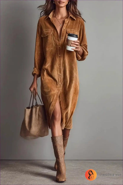 Shirt Dress with Button Front - Weekend Wanderer for A-line, All Season, Autumn, Casual,
