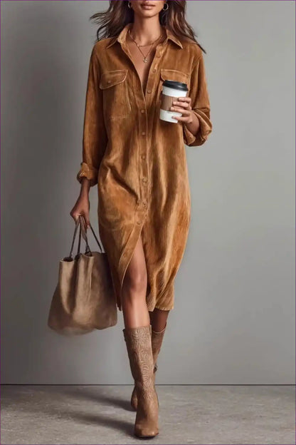 Shirt Dress with Button Front - Weekend Wanderer for A-line, All Season, Autumn, Casual,