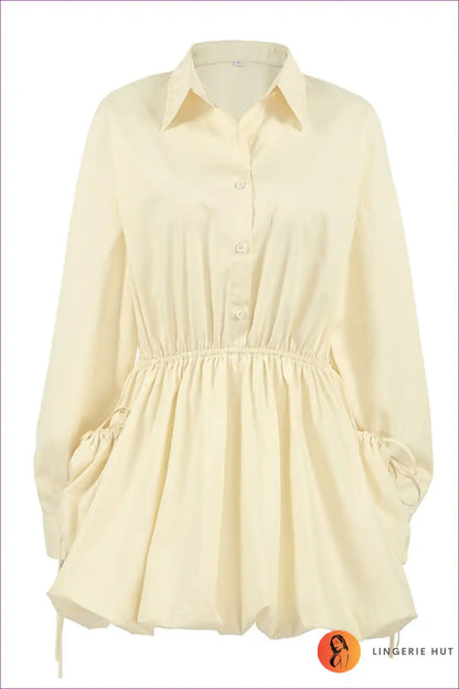 Shirt Dress with Drawstring Waist - Weekend Confidence for A-line, All Season, Casual, Dresses, Everyday
