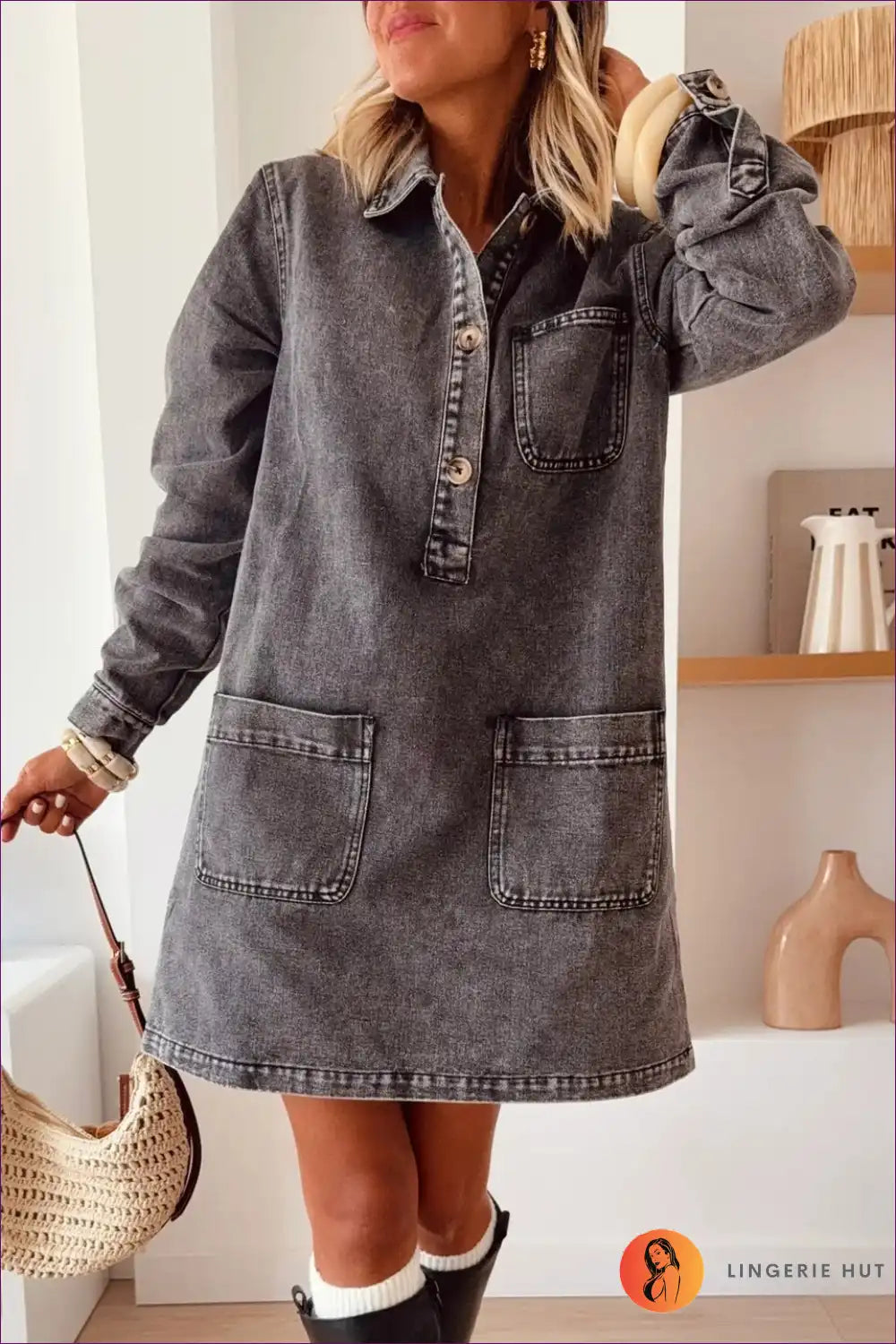 Shirt Dress with Geometric Print - Weekend Wanderer for A-line, All Season, Autumn, Casual,