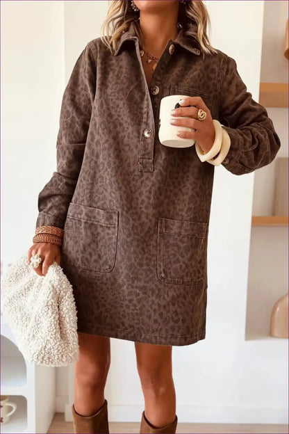 Shirt Dress with Geometric Print - Weekend Wanderer for A-line, All Season, Autumn, Casual,