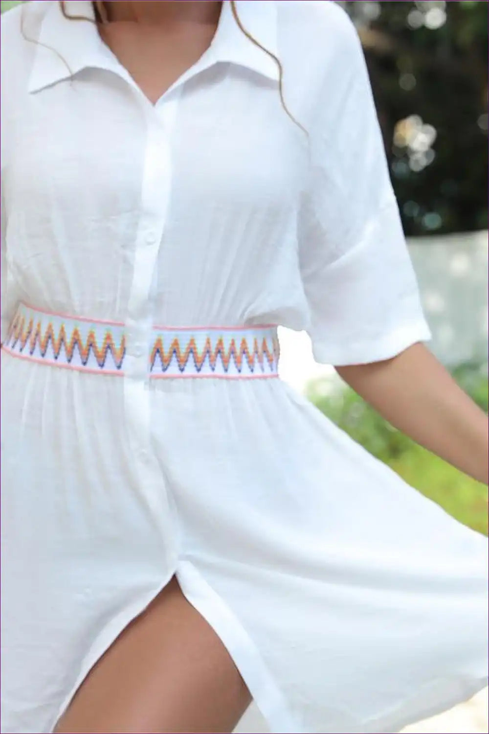 Shirt Dress with Geometric Trim - Vacation Ready for A-line, Casual, Dress, Everyday,