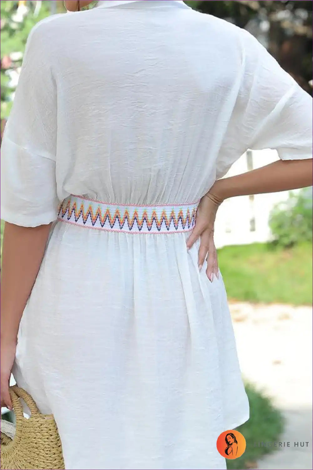 Shirt Dress with Geometric Trim - Vacation Ready for A-line, Casual, Dress, Everyday,