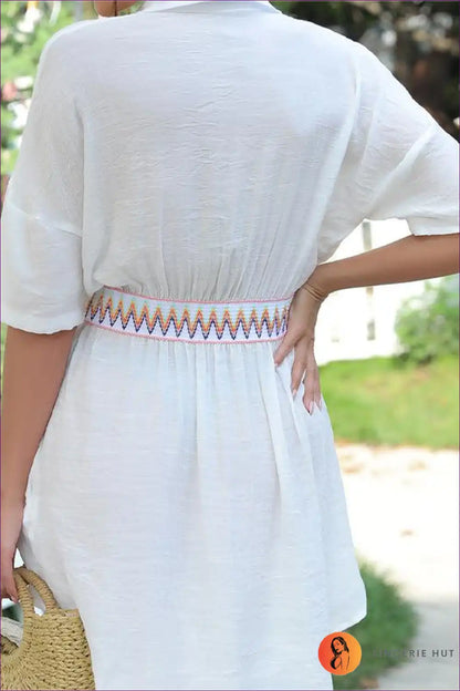 Shirt Dress with Geometric Trim - Vacation Ready for A-line, Casual, Dress, Everyday,