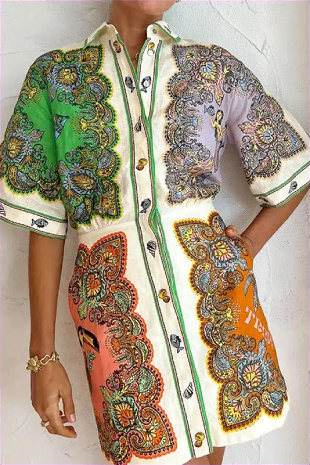 Paisley Shirt Dress Midi Length - Effortless Everyday Style - Lingerie Hut - A-line • All Season • Boho • Casual