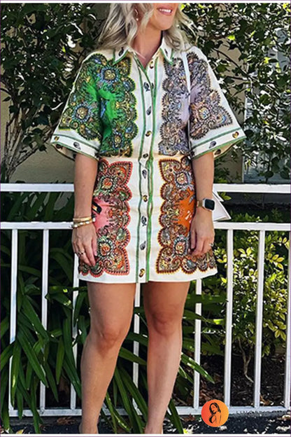 Paisley Shirt Dress Midi Length - Effortless Everyday Style - s / Multi - Lingerie Hut - A-line • All Season • Boho