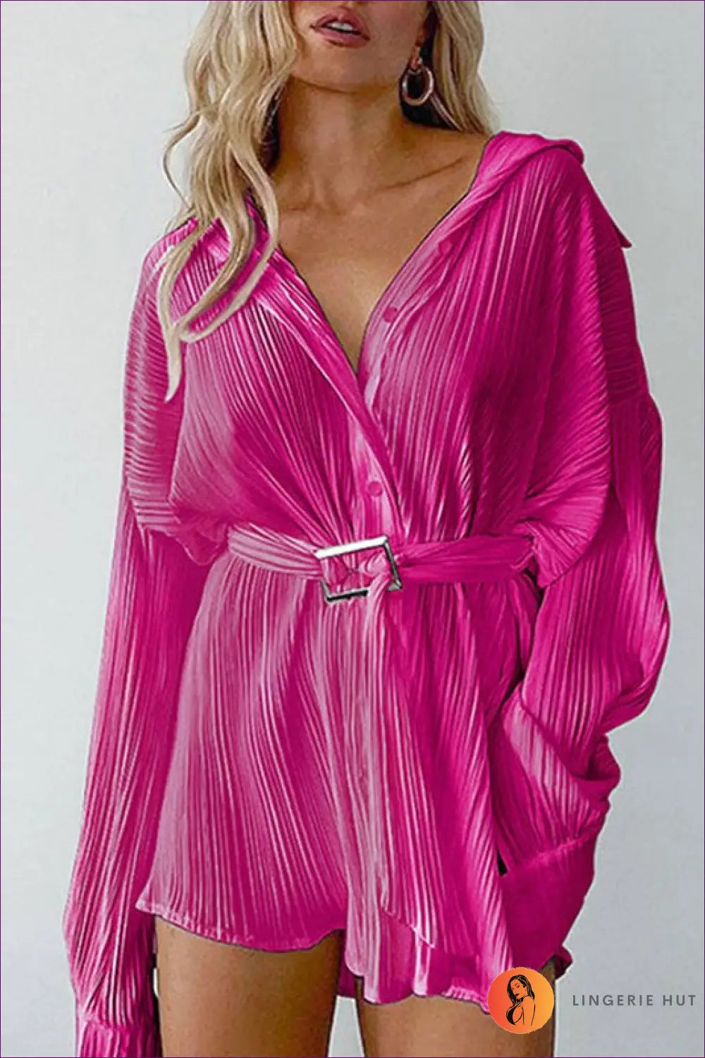 Shirt Dress with Pleated Belted Design - Effortless Sophistication - s / Coral Red - Belted • Casual • Clothing