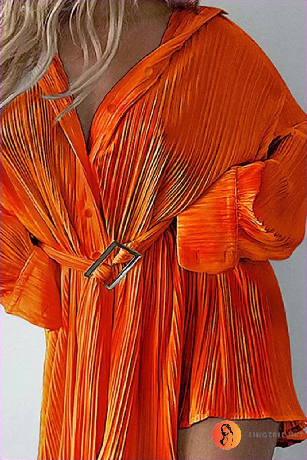 Shirt Dress with Pleated Belted Design - Effortless Sophistication - s / Orange - Belted • Casual • Clothing • Everyday
