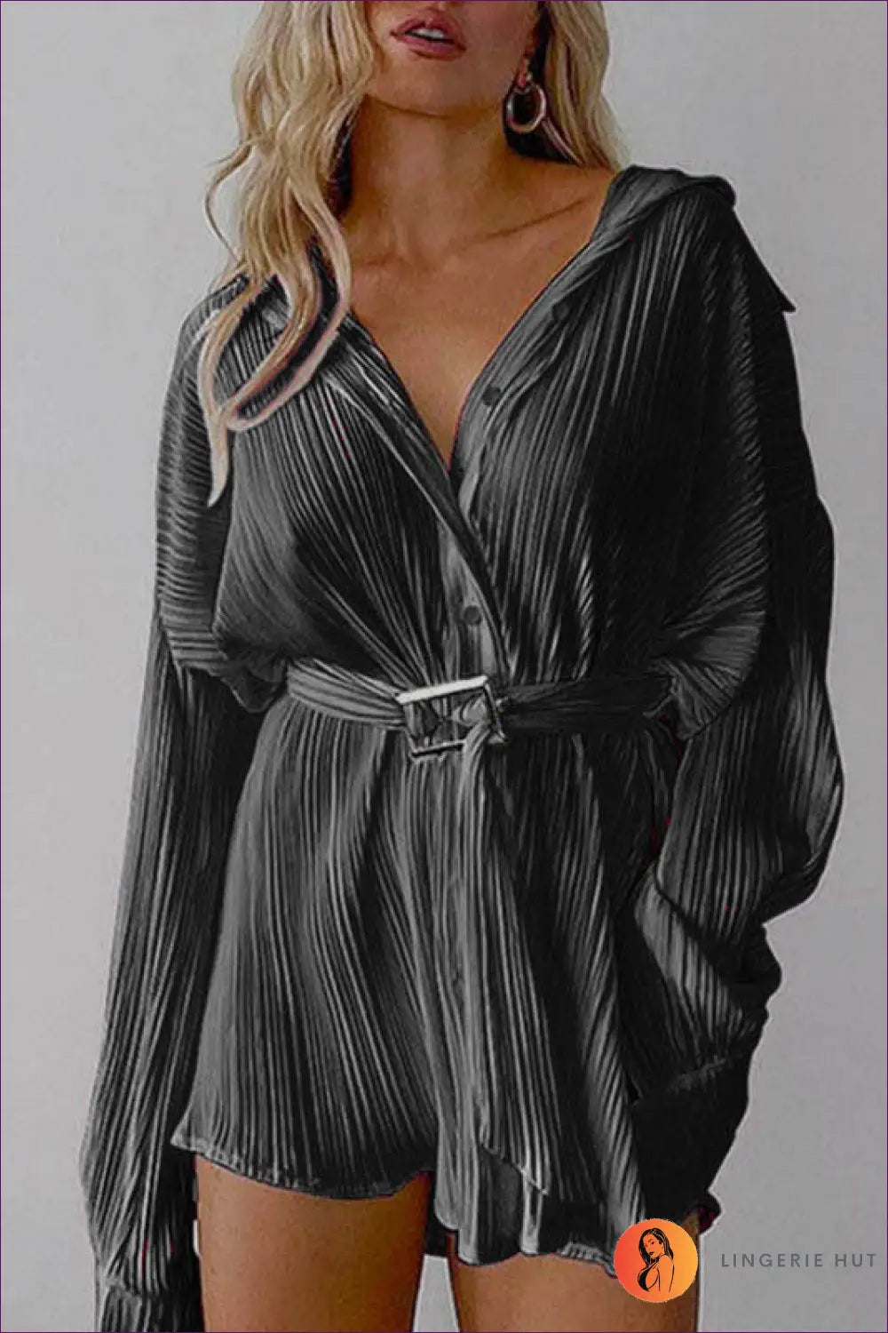 Shirt Dress with Pleated Belted Design - Effortless Sophistication - s / Black - Belted • Casual • Clothing • Everyday