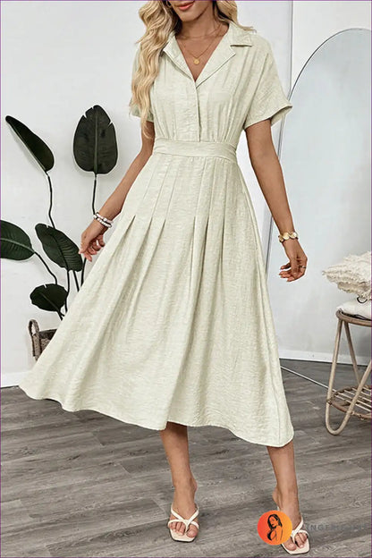 Shirt Dress with Pockets and Pleats - Effortless Everyday Ease for A-line, All Season, Casual, Dress,