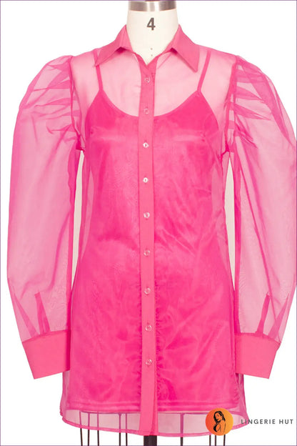 Puff Sleeve Shirt Dress - Understated Drama - Casual • Chiffon • Clothing • Evening Wear - Lingerie Hut
