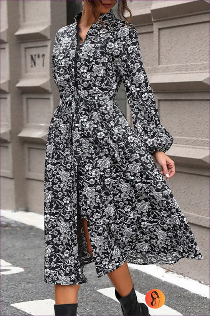 Shirt Dress with Stand Collar and Lace Patchwork - Effortless City Style for A-line, All Season, Dress,