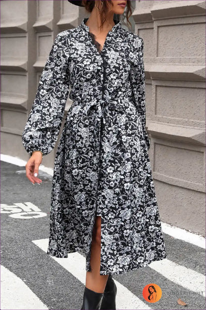 Shirt Dress with Stand Collar and Lace Patchwork - Effortless City Style for A-line, All Season, Dress,