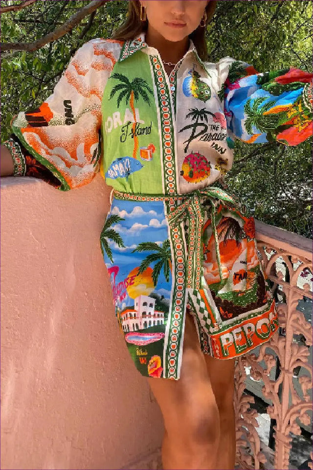 Tropical Print Shirt Dress Midi - Effortless Vacation Mood