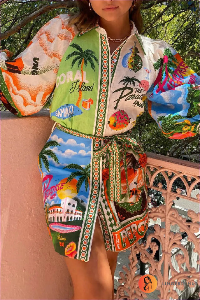 Tropical Print Shirt Dress Midi - Effortless Vacation Mood