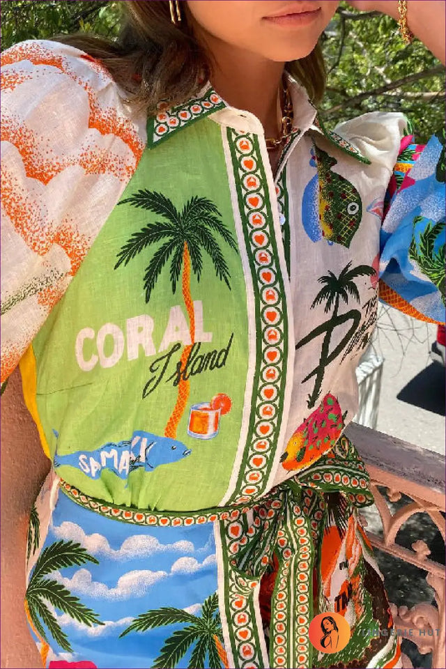 Tropical Print Shirt Dress Midi - Effortless Vacation Mood