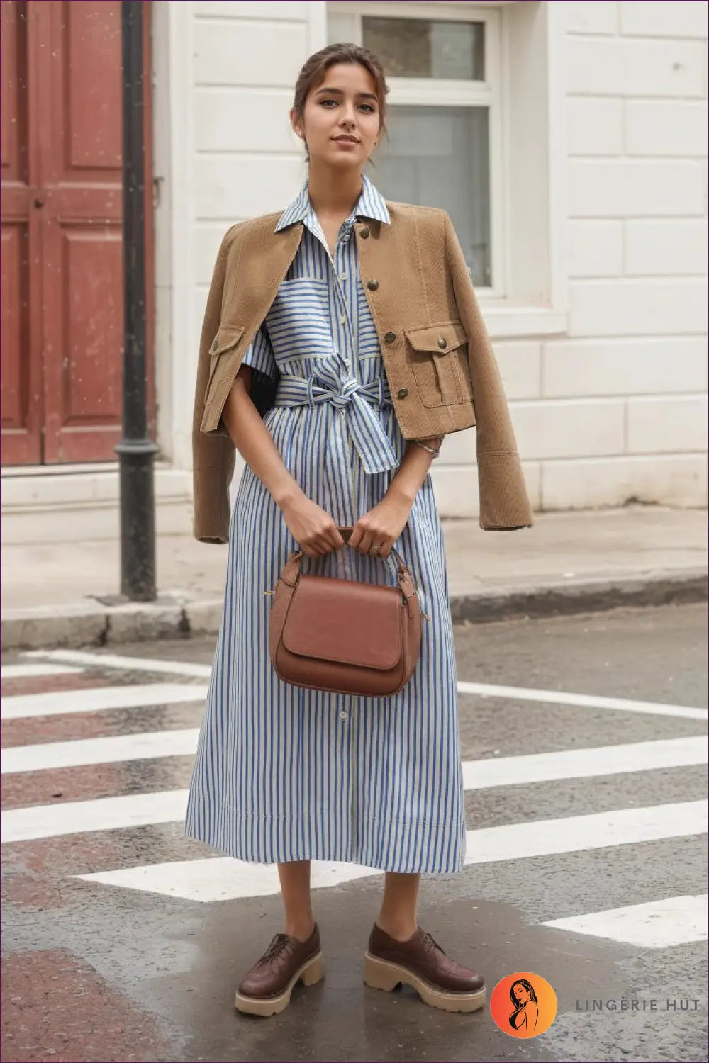 Shirt Dress with Vertical Stripes - Effortless Sophistication - s / Blue - Casual • Clothing • Everyday • Polyester