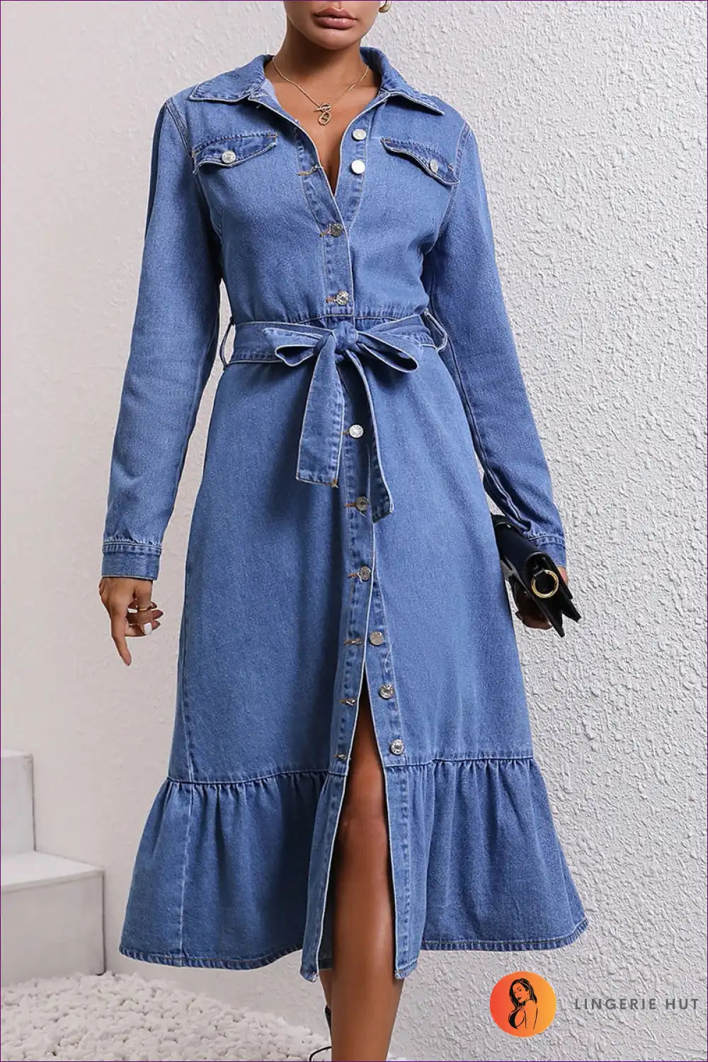 Shirt Dress with Waist Tie - Modern Everyday Authority for A-line, All Season, Autumn, Casual,