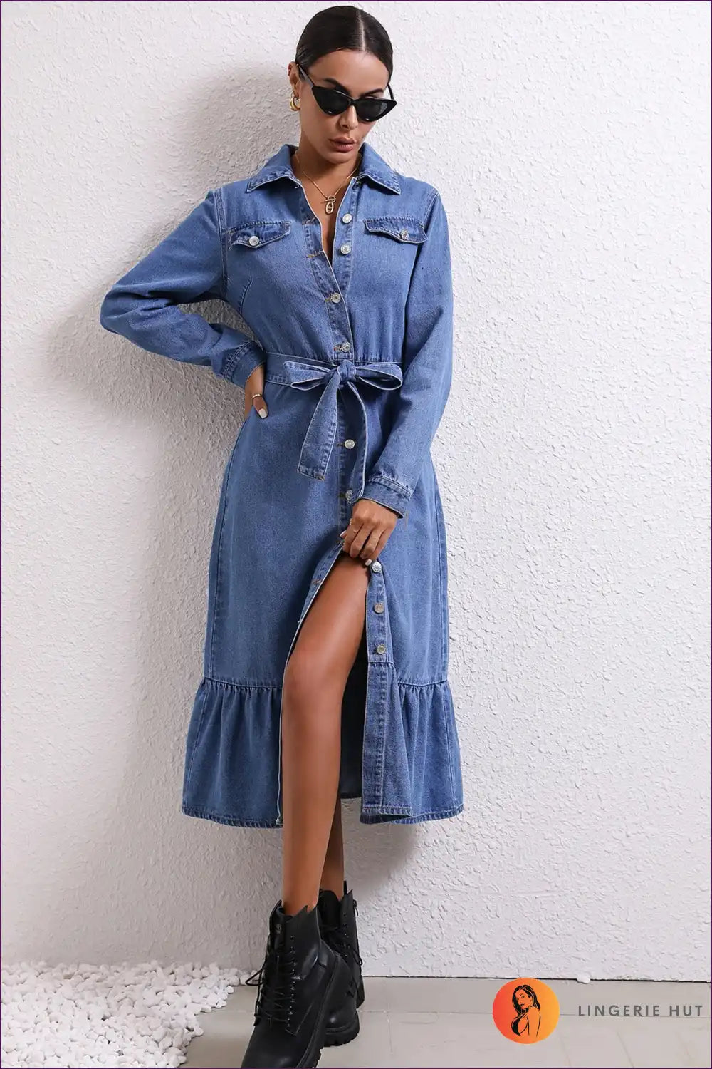 Shirt Dress with Waist Tie - Modern Everyday Authority for A-line, All Season, Autumn, Casual,