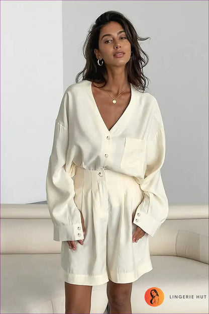 Shirt Set with Tailored Shorts - Weekend Sophistication for All Season, Casual, co Ord, Cotton, Everyday