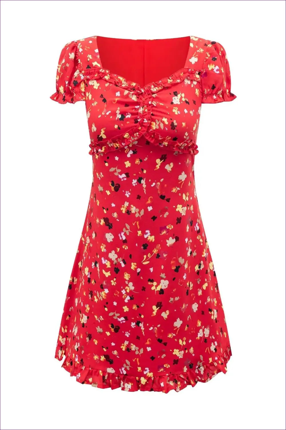 Mini Floral Dress with Puff Sleeves - Effortless Everyday Energy - Dresses - Lingerie Hut - A-line • Casual • Cutout
