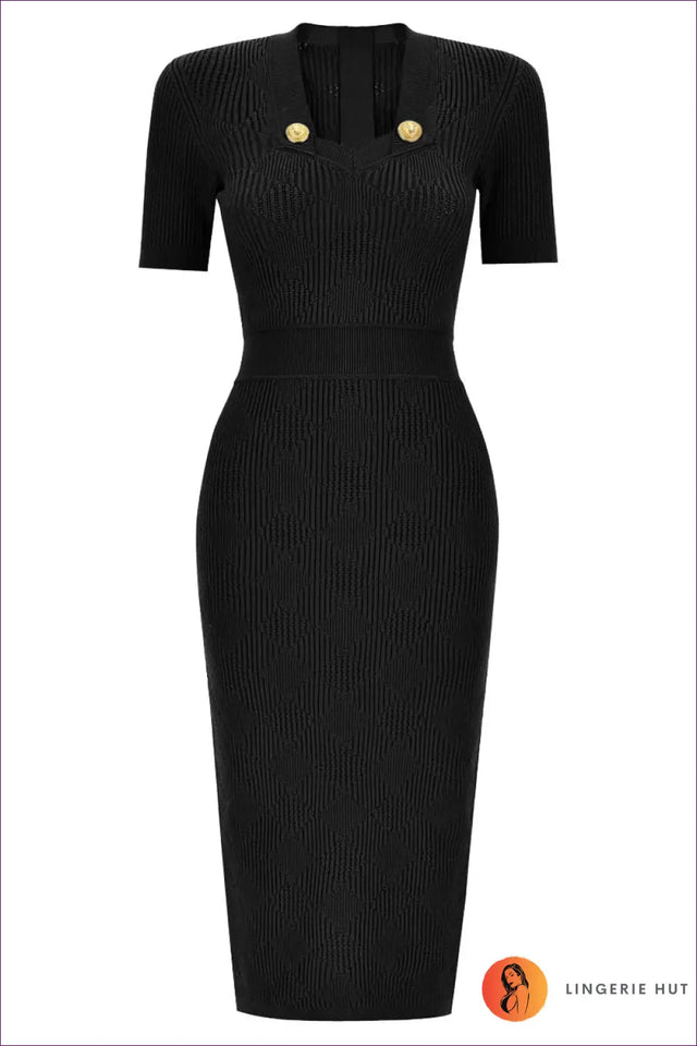 Short Sleeve Knit Midi Dress with Gold Button Detail - Effortless Elegance