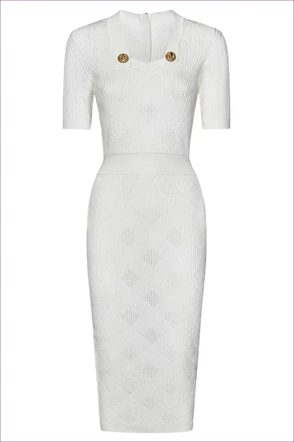 Short Sleeve Knit Midi Dress with Gold Button Detail - Effortless Elegance for All Season, Casual, Everyday,