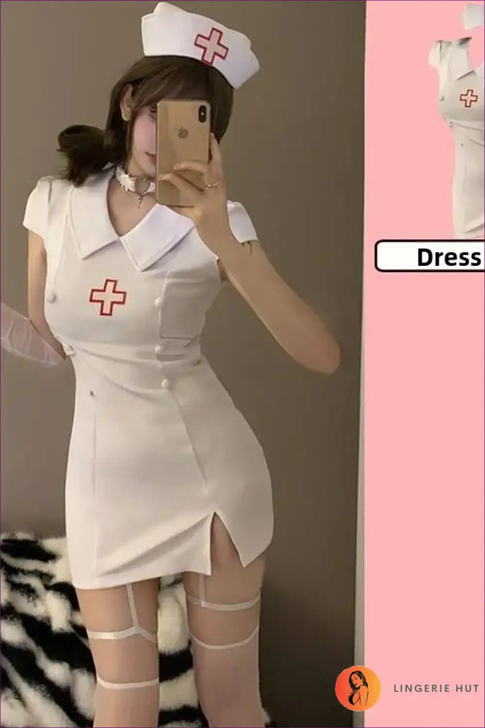 Short Sleeve Nurse Uniform Costume with Polo Collar - Classic Cosplay for All Season, Boudoir, Clubwear,