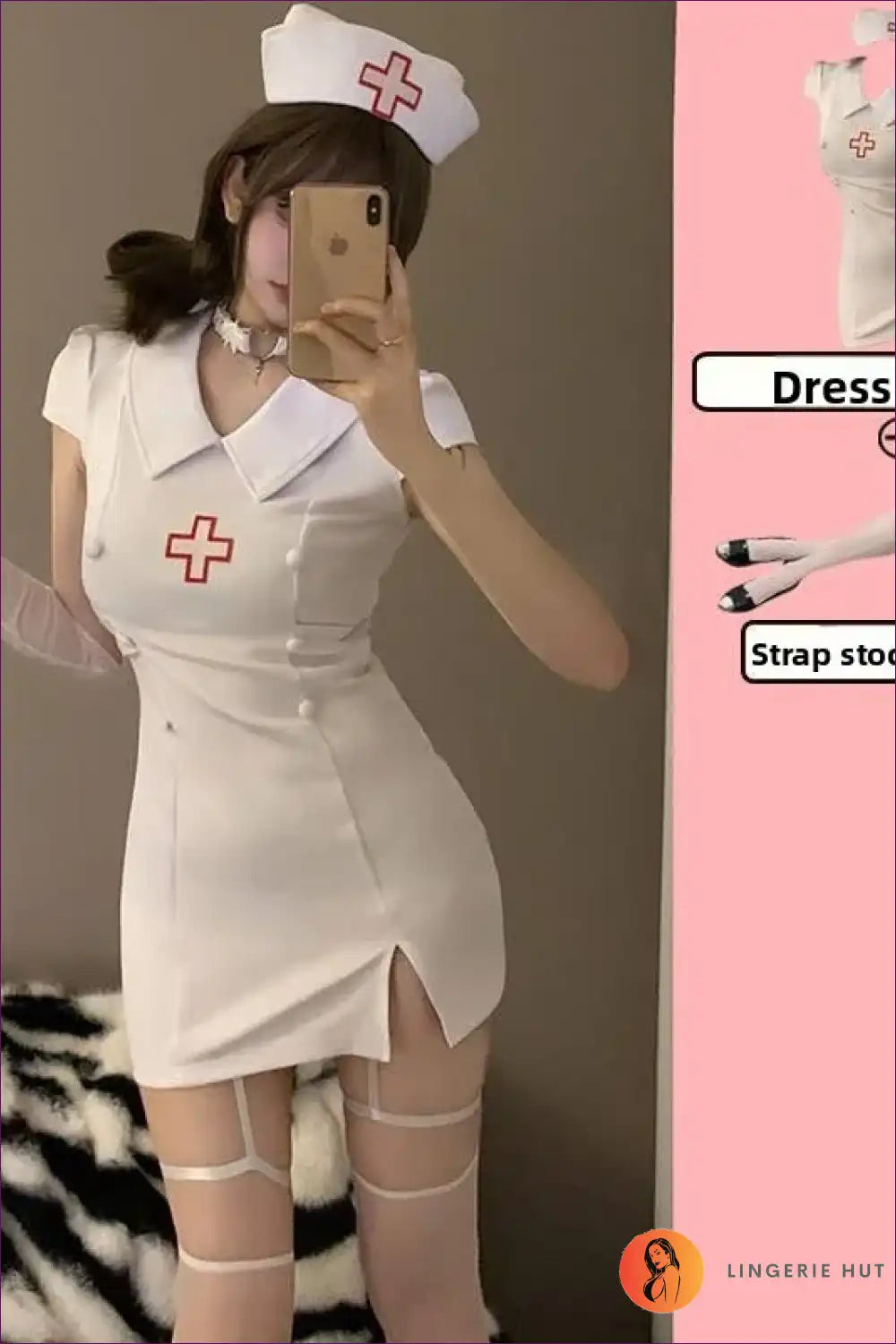 Short Sleeve Nurse Uniform Costume with Polo Collar - Classic Cosplay for All Season, Boudoir, Clubwear,