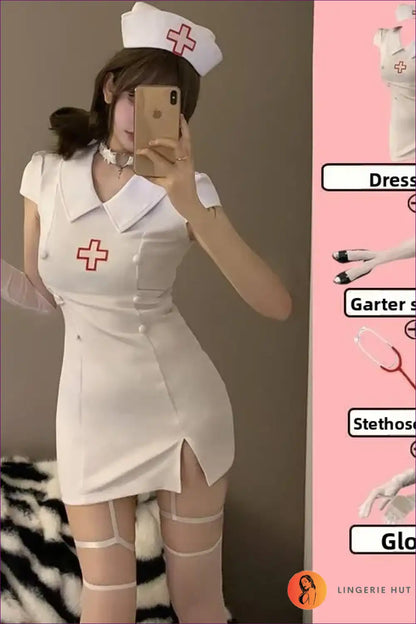 Short Sleeve Nurse Uniform Costume with Polo Collar - Classic Cosplay for All Season, Boudoir, Clubwear,