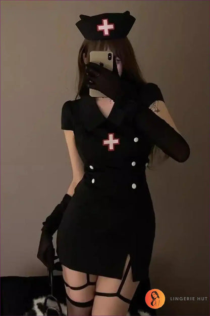 Short Sleeve Nurse Uniform Costume with Polo Collar - Classic Cosplay for All Season, Boudoir, Clubwear,