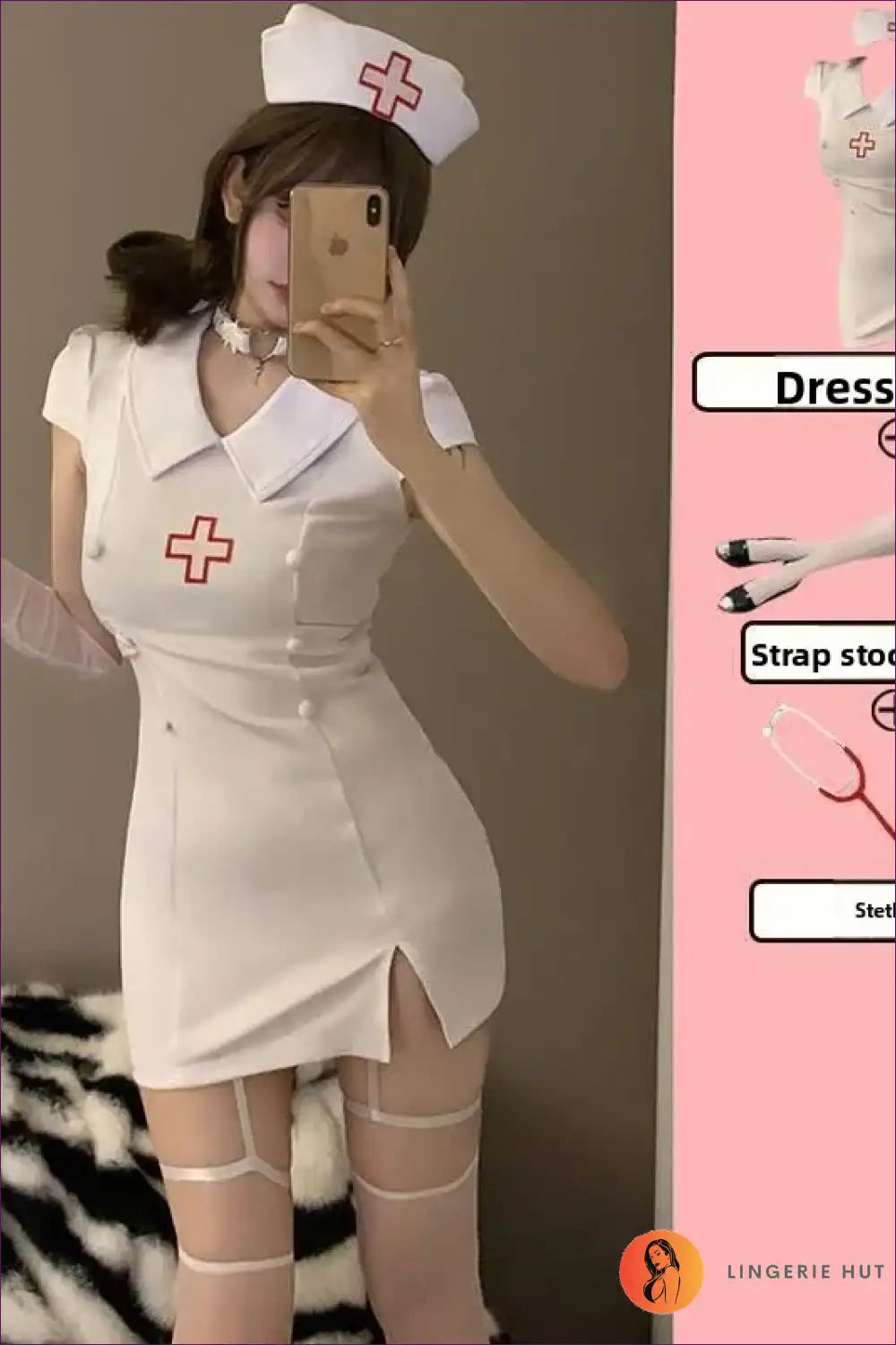 Short Sleeve Nurse Uniform Costume with Polo Collar - Classic Cosplay for All Season, Boudoir, Clubwear,