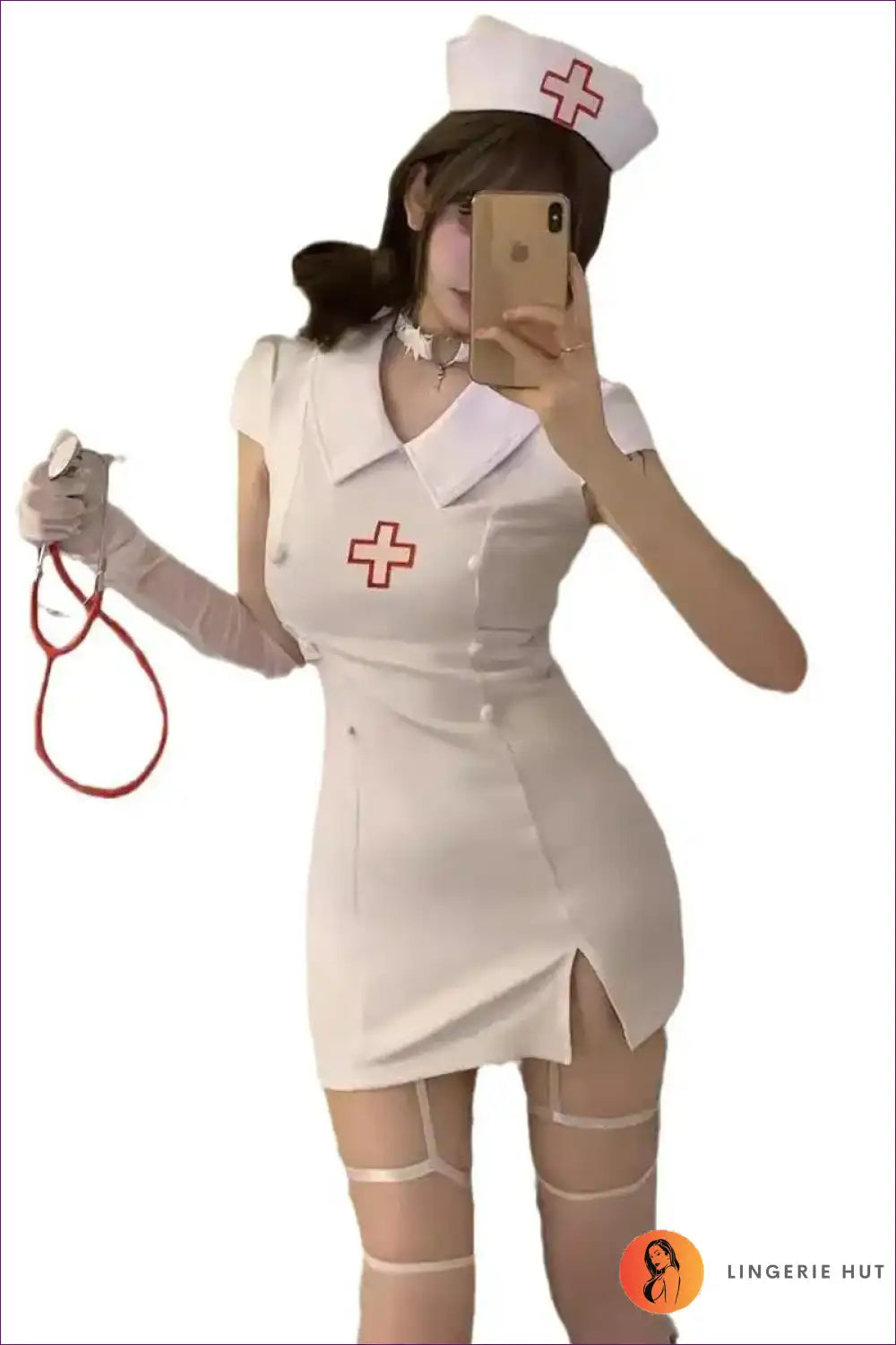 Short Sleeve Nurse Uniform Costume with Polo Collar - Classic Cosplay for All Season, Boudoir, Clubwear,