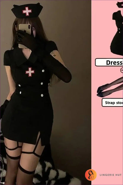 Short Sleeve Nurse Uniform Costume with Polo Collar - Classic Cosplay for All Season, Boudoir, Clubwear,