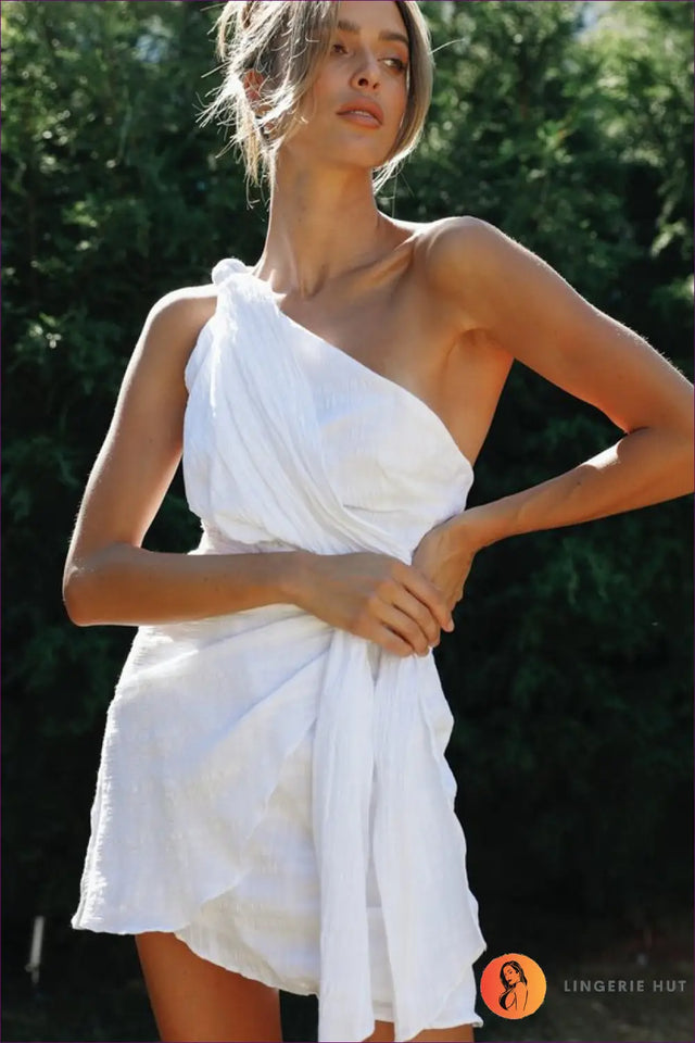 One Shoulder Asymmetric Mini Dress - Modern Summer Glamour
