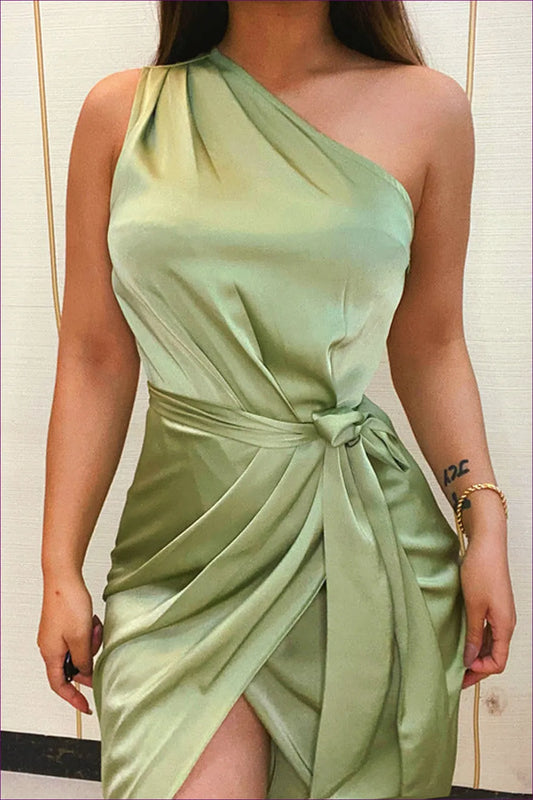 Elevate Your Evening Wardrobe With Lingerie Hut’s One Shoulder Asymmetric Satin Midi Dress - a Perfect Fusion