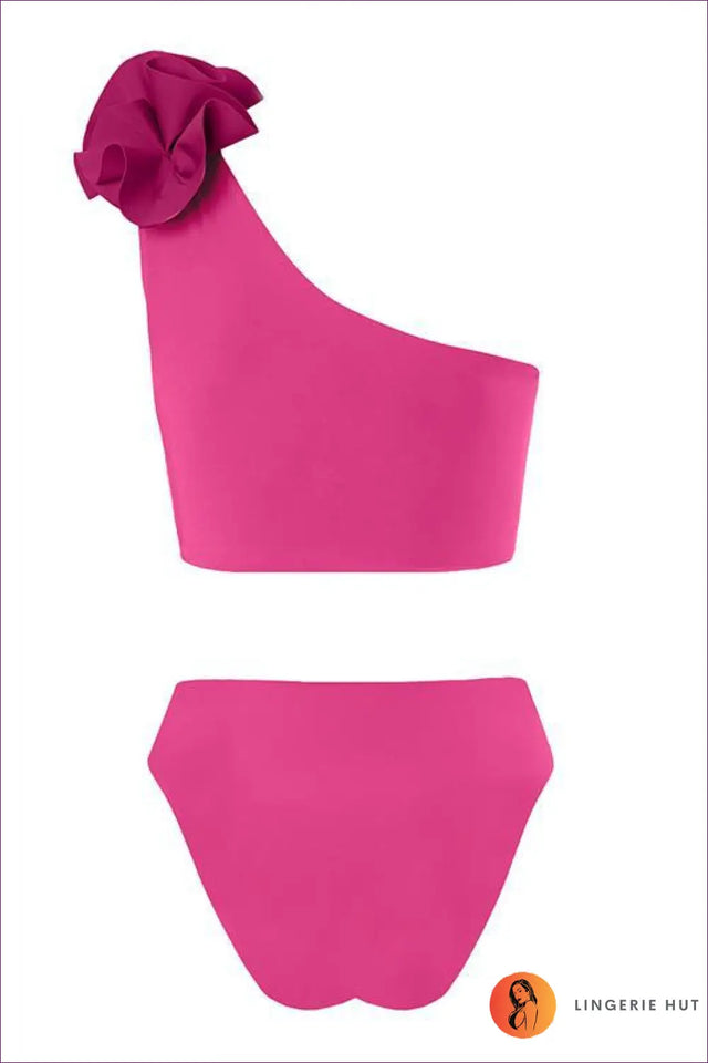 One Shoulder Bikini with Floral Ruffle
