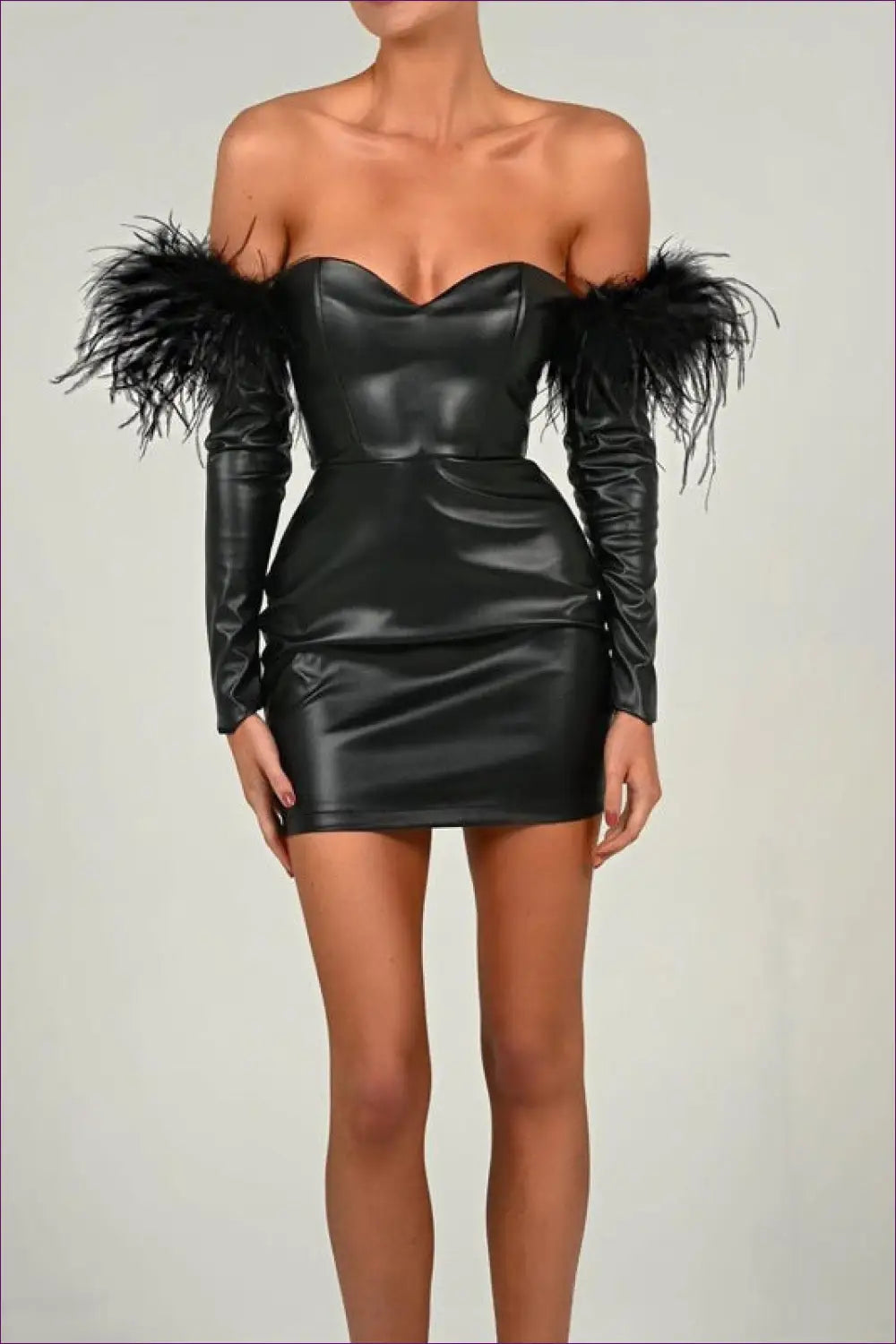 Strapless Feather Trim Mini Dress - Dresses - Autumn • Bodycon • Date Night • Evening Wear - Lingerie Hut