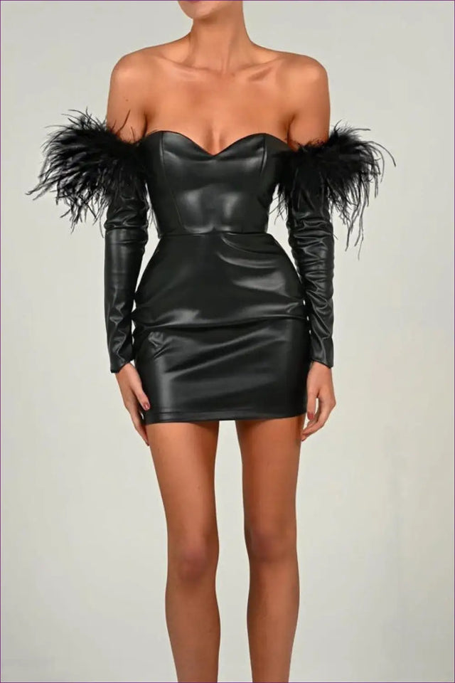 Strapless Feather Trim Mini Dress