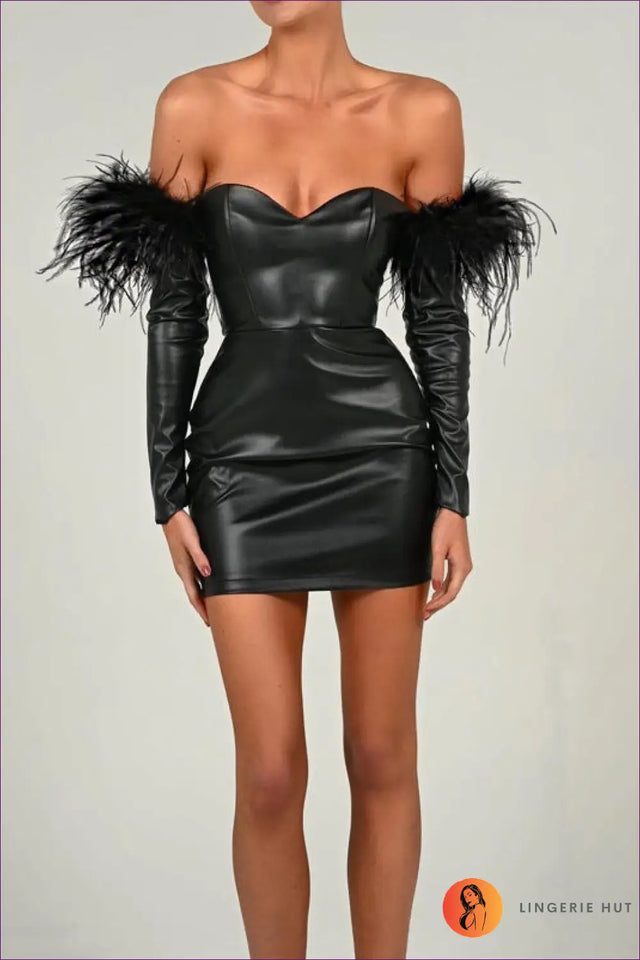 Strapless Feather Trim Mini Dress
