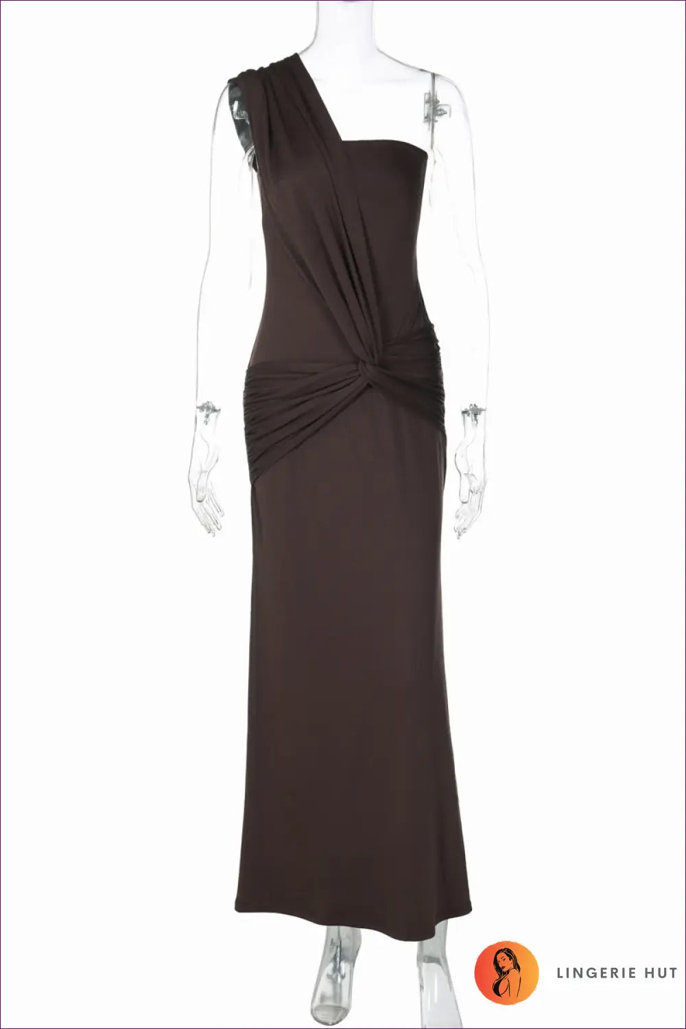 One-shoulder Cut-out Maxi Dress - Understated Glamour - s / Coffee - Dresses - Lingerie Hut - All Season • Bodycon