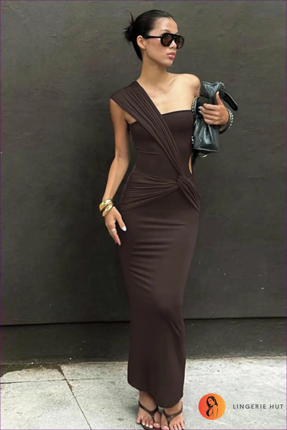 One-shoulder Cut-out Maxi Dress - Understated Glamour - Dresses - Lingerie Hut - All Season • Bodycon • Cutout