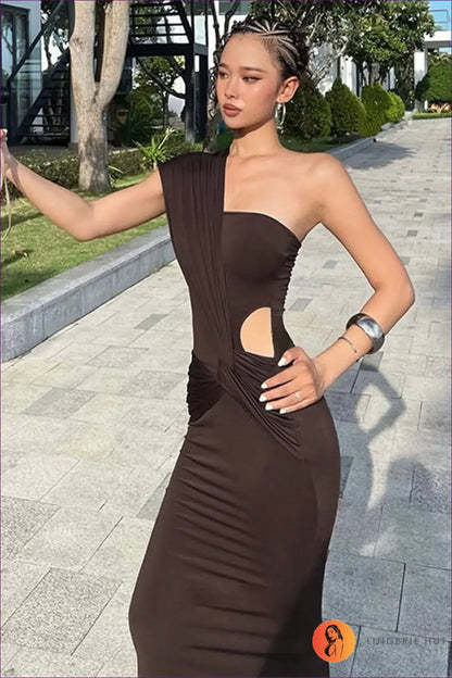 One-shoulder Cut-out Maxi Dress - Understated Glamour - Dresses - Lingerie Hut - All Season • Bodycon • Cutout