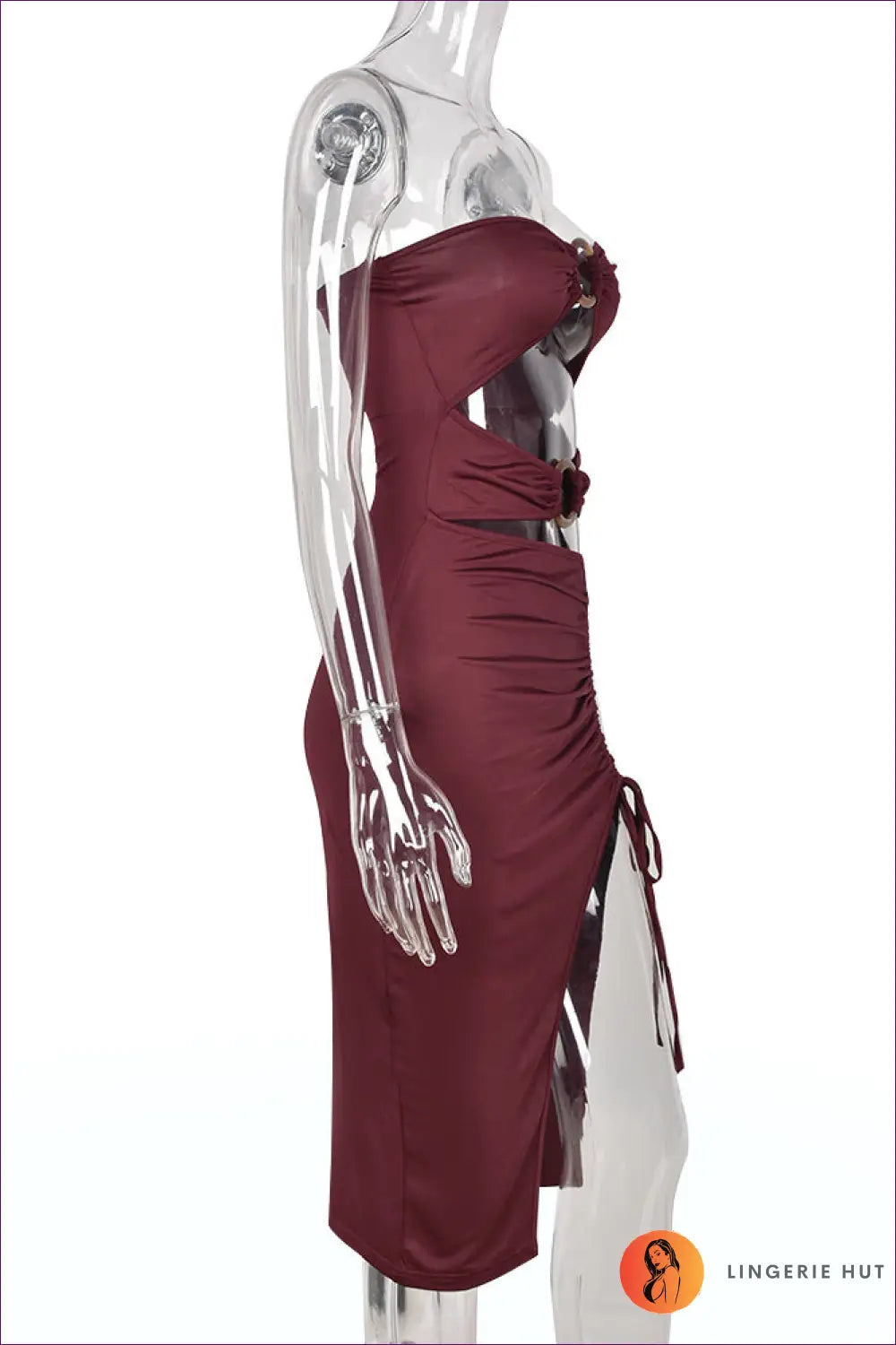 Off-shoulder Cutout Midi Dress - Made for Date Night - s / Burgundy - Dresses - Lingerie Hut - Clubwear • Date Night