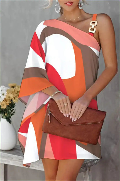 One-shoulder Dress with Abstract Print - Statement Evening for Bodycon, Cutout, Date Night, Dress, Evening