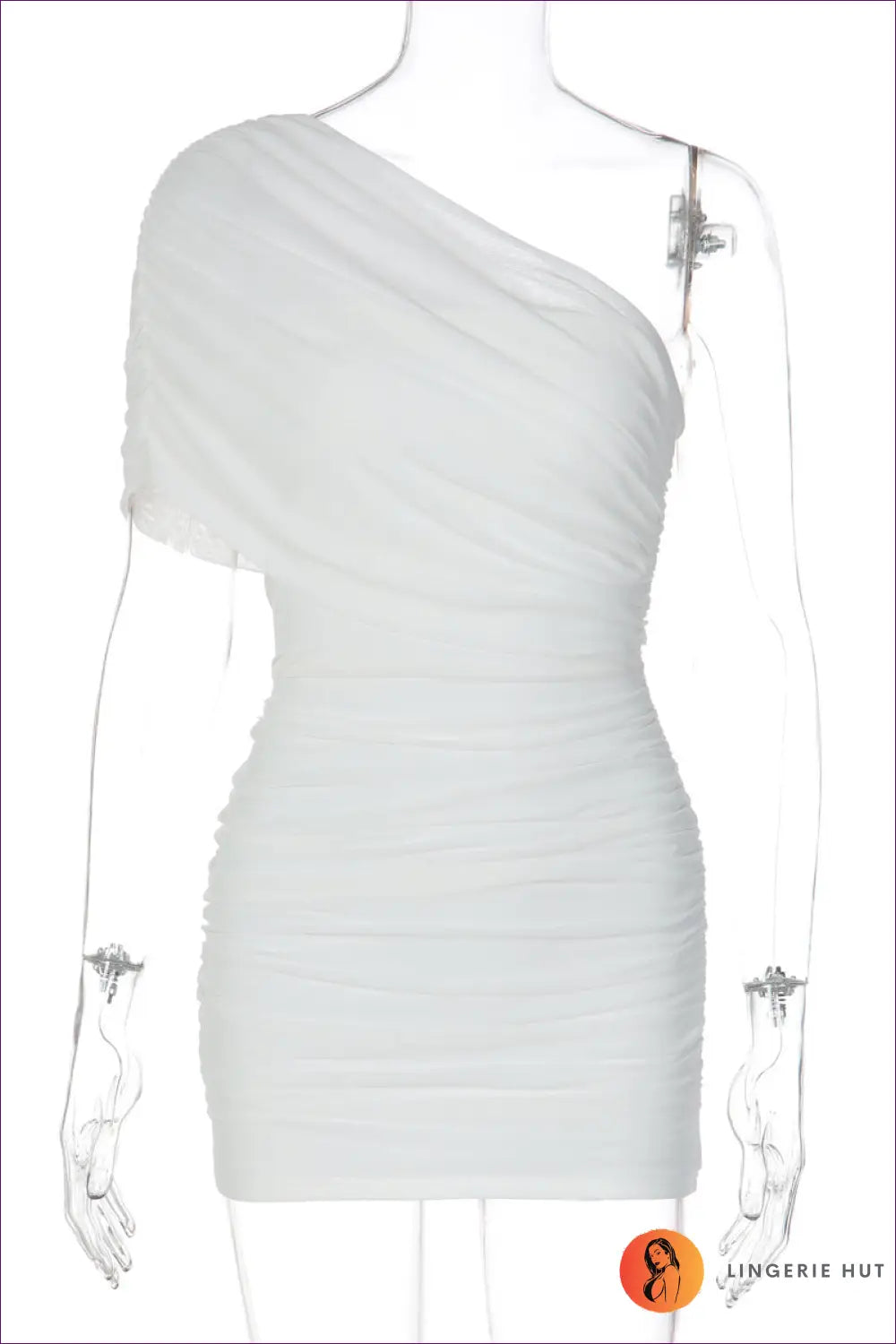 One-shoulder Ruched Mini Dress - Effortless Elegance - s / White - Dresses - Asymmetric • Bodycon • Date Night • Formal