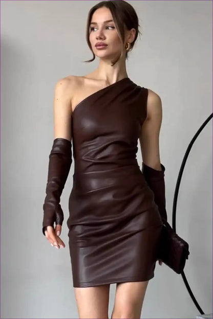 One-shoulder Faux Leather Bodycon Mini Dress