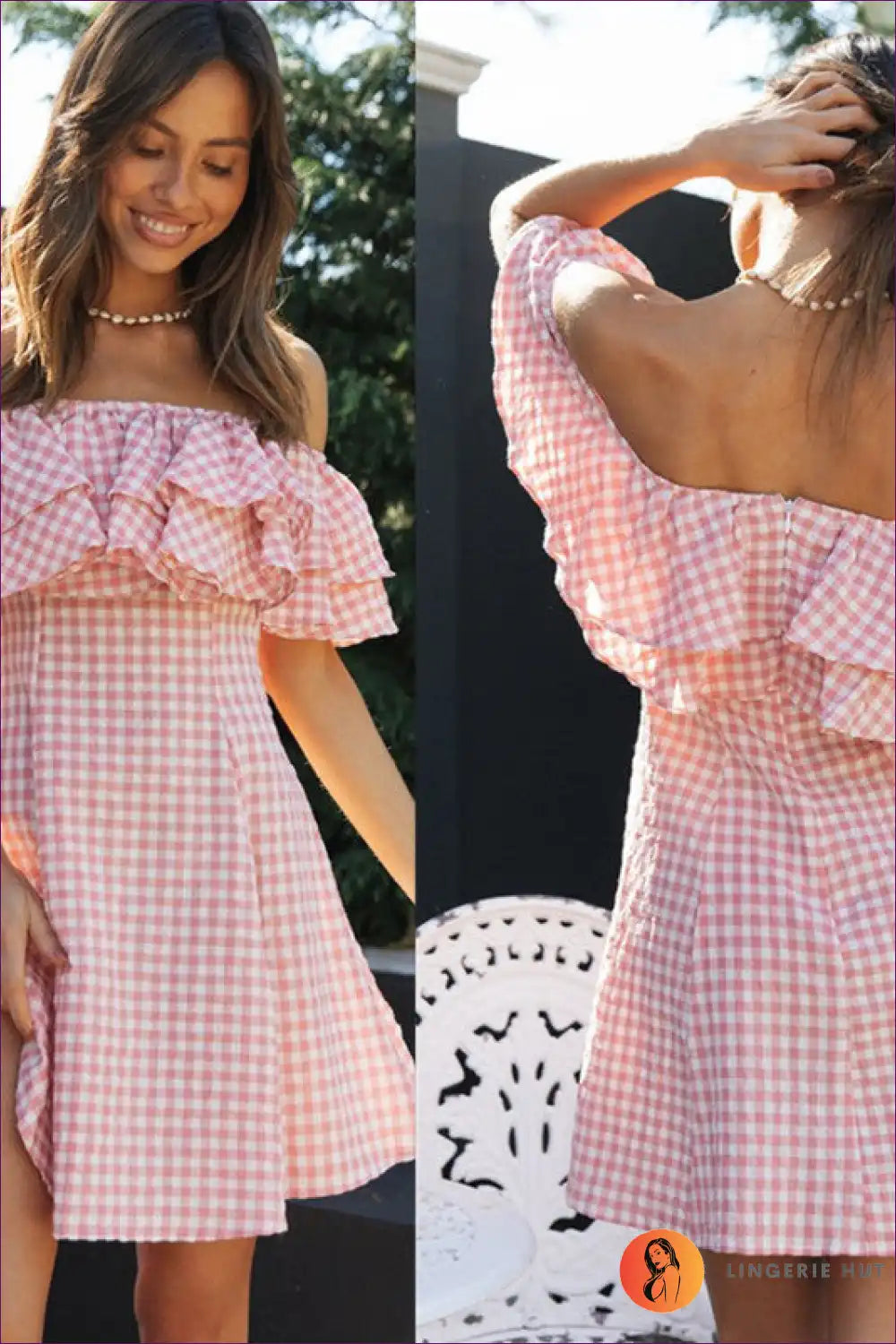 Off Shoulder Gingham Ruffle Dress - Playful Summer Romance for A-line, Casual, Dress, Dresses,